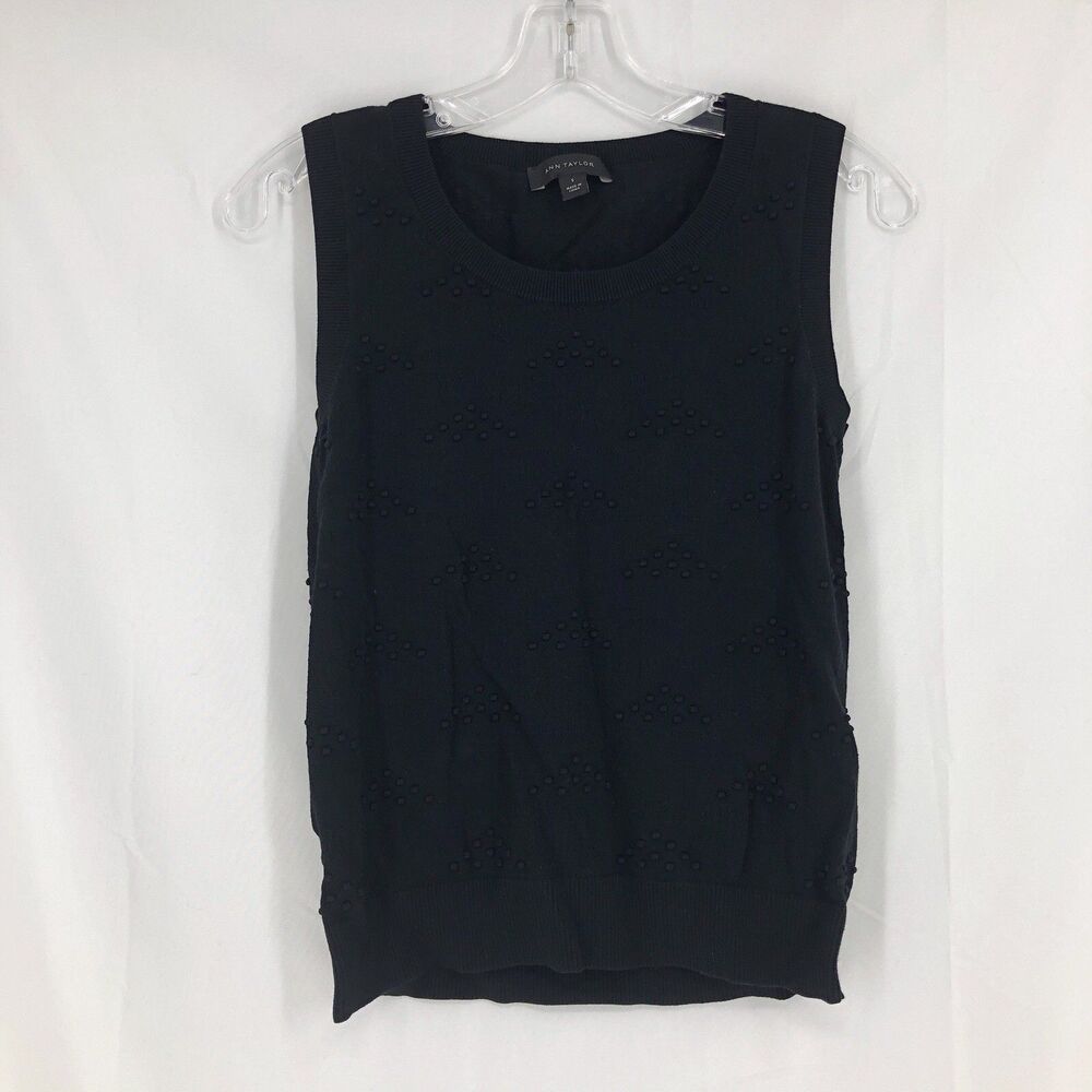 Ann Taylor Sweater Vest Pullover Womens Small Black Dot Sleeveless